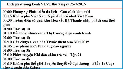 Lịch phát sóng kênh VTV1 thứ 7 ngày 25-7-2015