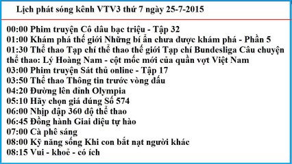 Lịch phát sóng kênh VTV3 thứ 7 ngày 25-7-2015