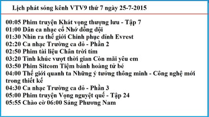 Lịch phát sóng kênh VTV9 thứ 7 ngày 25-7-2015
