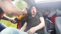 Extreme-wake-up-with-a-chainsaw--Dozing-Passenger-Terrified-by-Chainsaw-Prank