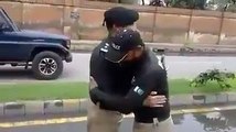 Policemen meeting Army personals at check posts & Giving sweets