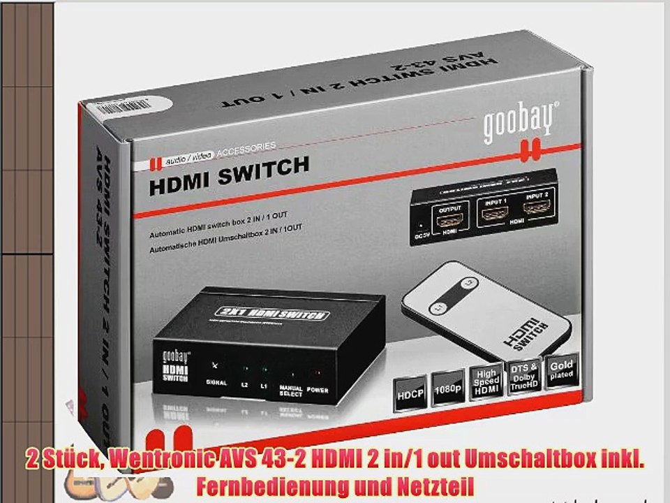 2 St?ck Wentronic AVS 43-2 HDMI 2 in/1 out Umschaltbox inkl. Fernbedienung und Netzteil