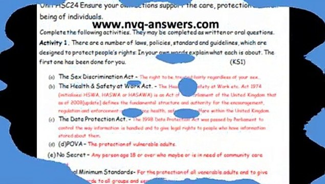 (QCF) NVQ Level 2 Health & Social Care Unit 24 Answers