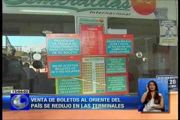Venta de boletos al Oriente del país se redujo en las terminales