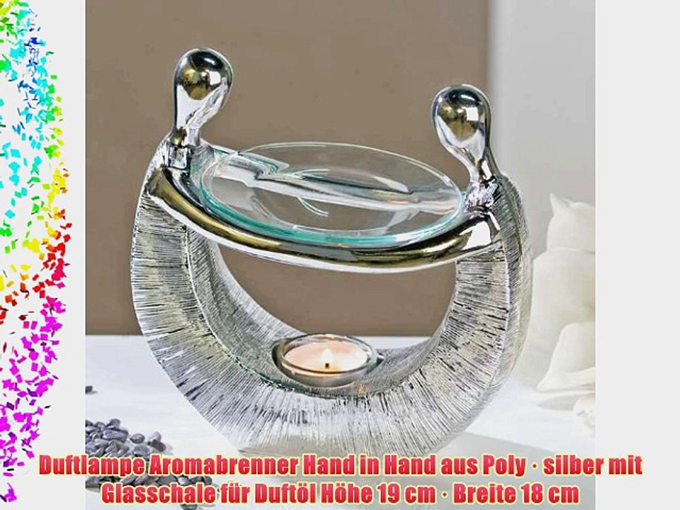 Duftlampe Aromabrenner Hand in Hand aus Poly ? silber mit Glasschale f?r Duft?l H?he 19 cm