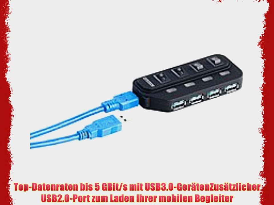 Xystec Aktiver USB3.0-Hub 4   1 Port einzeln schaltbar schwarz