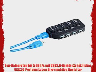 Xystec Aktiver USB3.0-Hub 4   1 Port einzeln schaltbar schwarz
