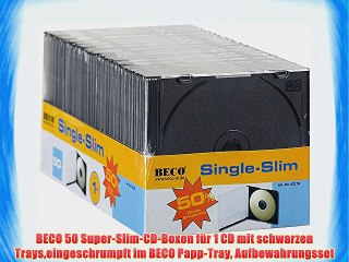BECO 50 Super-Slim-CD-Boxen f?r 1 CD mit schwarzen Trayseingeschrumpft im BECO Papp-Tray Aufbewahrungsset