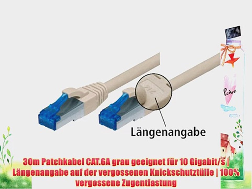 TPFNet 30m CAT.6A - CAT6A Premium Ethernet LAN Patchkabel SFTP DOPPELT GESCHIRMT 500MHz | Gigabit