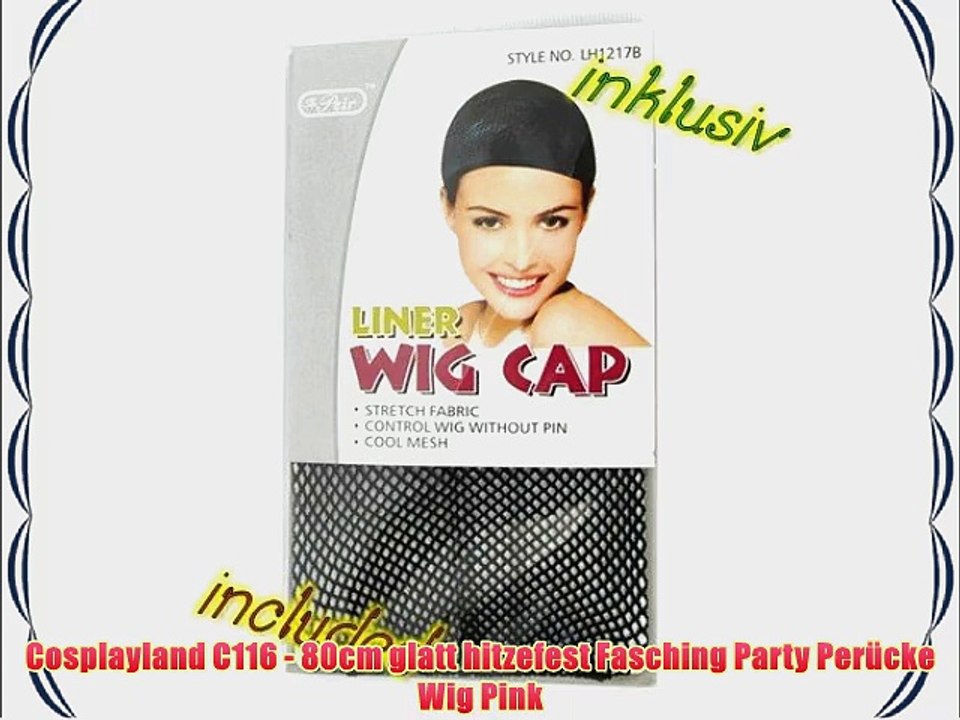 Cosplayland c116 - 80cm glatt hitzefest fasching party per?cke wig pink