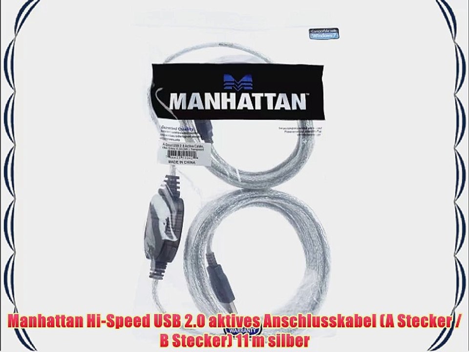 Manhattan Hi-Speed USB 2.0 aktives Anschlusskabel (A Stecker / B Stecker) 11 m silber
