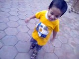 Cute baby running and smiling fast
