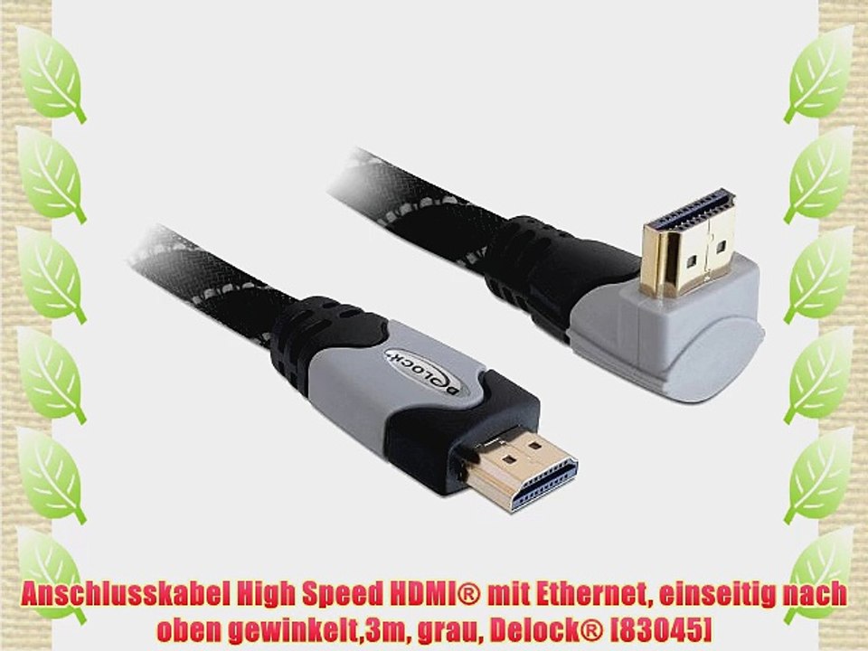 Anschlusskabel High Speed HDMI? mit Ethernet einseitig nach oben gewinkelt3m grau Delock? [83045]