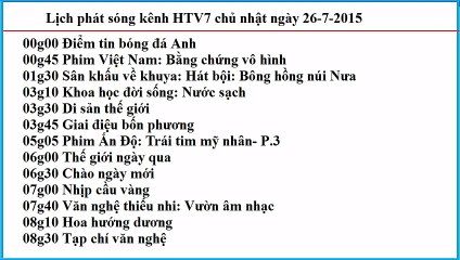 Lịch phát sóng kênh HTV7 chủ nhật ngày 26-7-2015