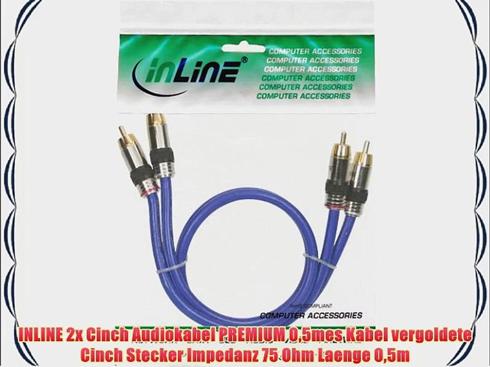 INLINE 2x Cinch Audiokabel PREMIUM 05mes Kabel vergoldete Cinch Stecker Impedanz 75 Ohm Laenge