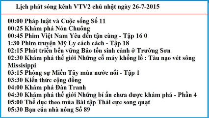 Lịch phát sóng kênh VTV2 chủ nhật ngày 26-7-2015