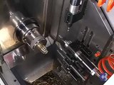 GTV-42 CNC Gang-Tool Lathe - Live tool drilling and C-axis milling a hex