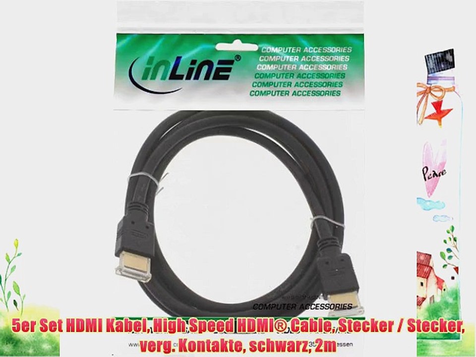 5er Set HDMI Kabel High Speed HDMI? Cable Stecker / Stecker verg. Kontakte schwarz 2m