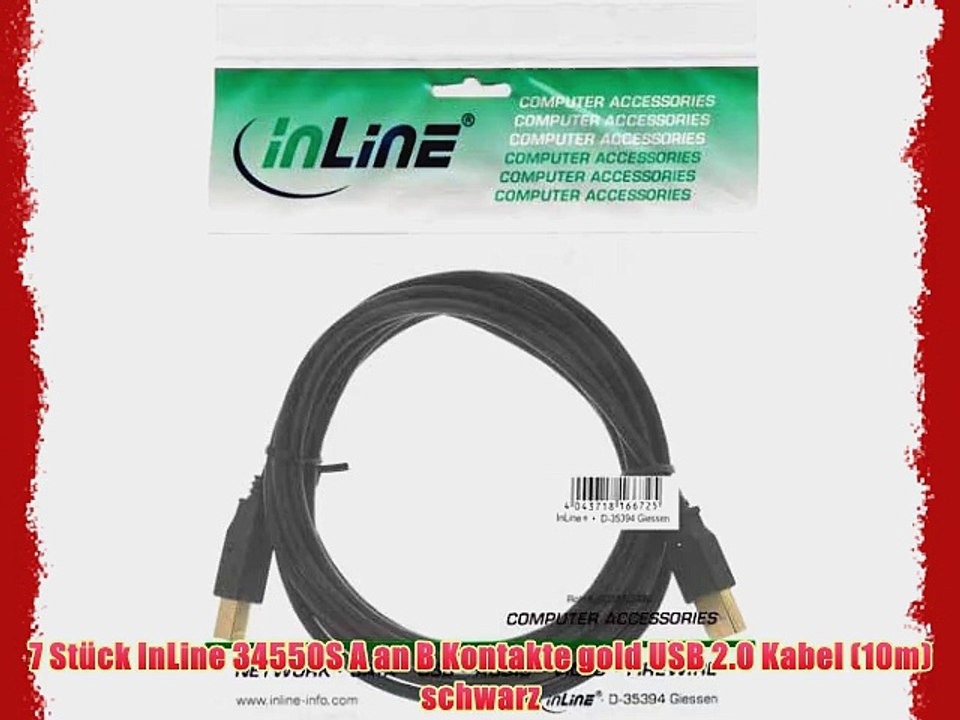 7 St?ck InLine 34550S A an B Kontakte gold USB 2.0 Kabel (10m) schwarz