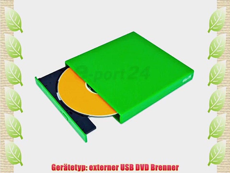 Externer USB DVD-Brenner in Farbe Gr?n f?r Asus Eee PC . Inklusive USB Kabel und USB Stromversorgungskabel.