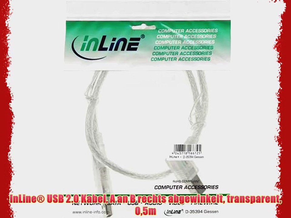 InLine? USB 2.0 Kabel A an B rechts abgewinkelt transparent 05m