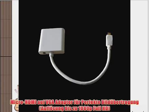 2-TECH Micro HDMI (Type D) zu VGA Adapter Kabel wei? 1080p Full HD mit 35mm Klinke Line-Out