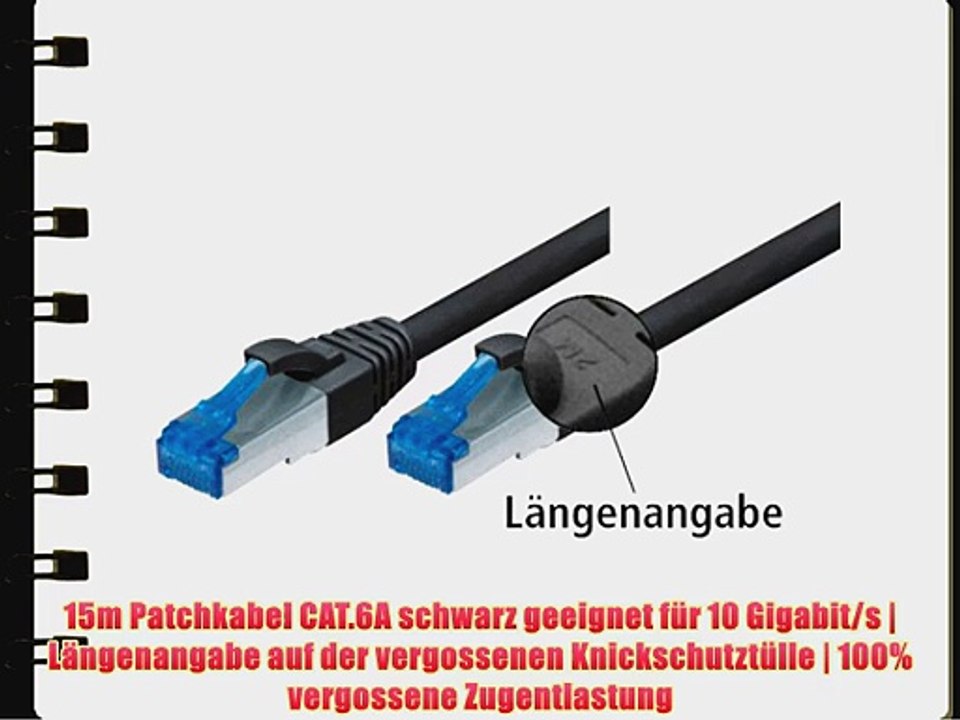 TPFNet 15m CAT.6A - CAT6A Premium Ethernet LAN Patchkabel SFTP DOPPELT GESCHIRMT 500MHz | Gigabit