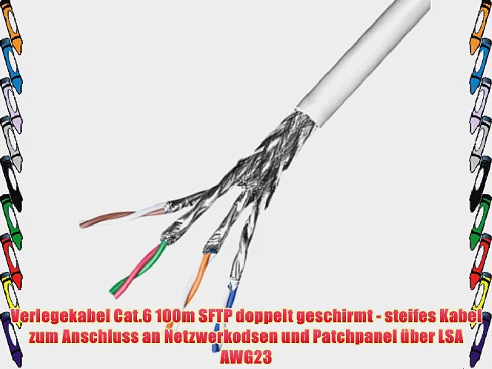 Verlegekabel Cat.6 100m SFTP doppelt geschirmt - steifes Kabel zum Anschluss an Netzwerkodsen