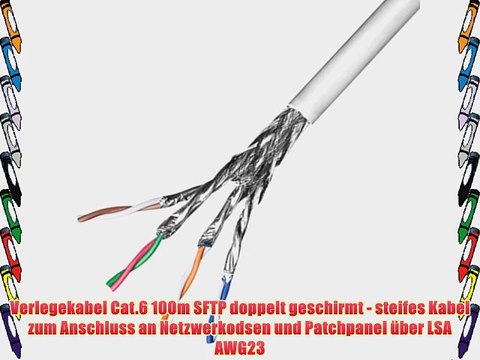 Verlegekabel Cat.6 100m SFTP doppelt geschirmt - steifes Kabel zum Anschluss an Netzwerkodsen