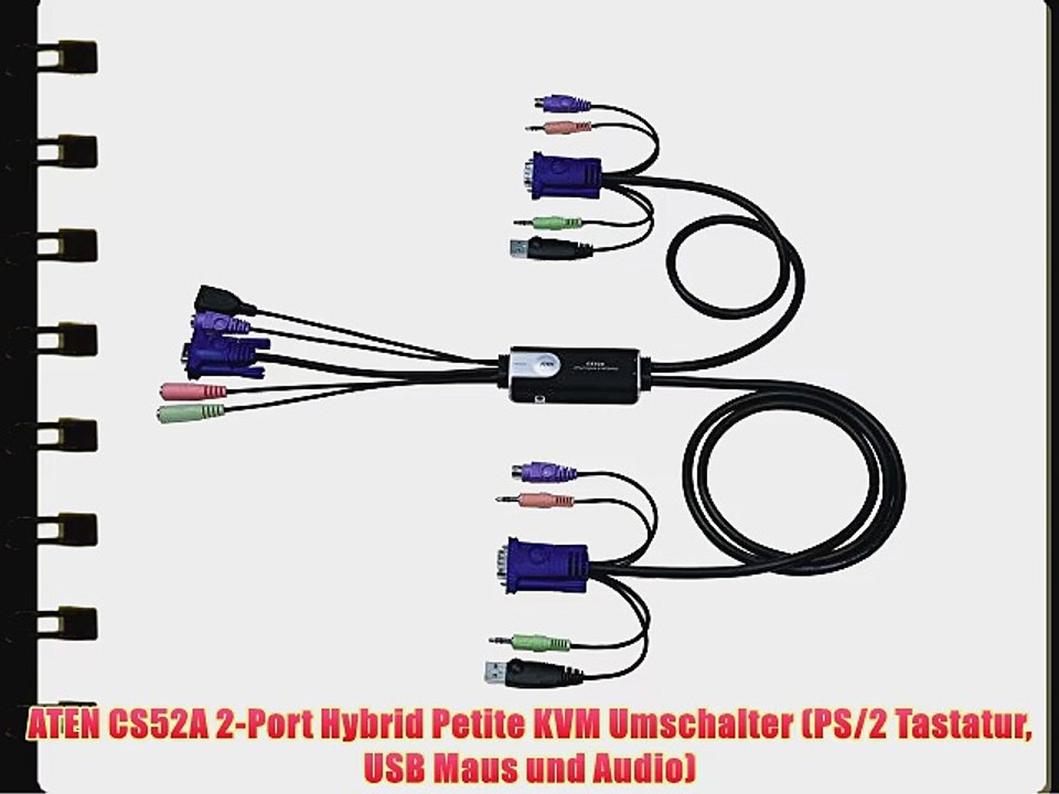 ATEN CS52A 2-Port Hybrid Petite KVM Umschalter (PS/2 Tastatur USB Maus und Audio)