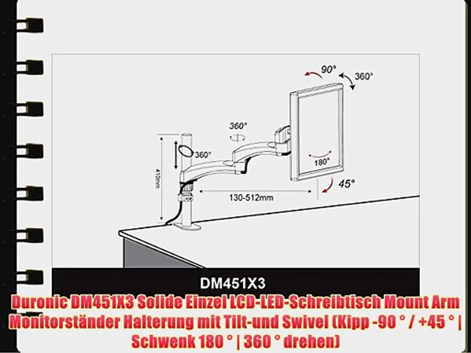 Duronic DM451X3 Solide Einzel LCD-LED-Schreibtisch Mount Arm Monitorst?nder Halterung mit Tilt-und