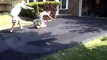 Operating a plate compactor or wacker on asphalt driveway in Saint Louis