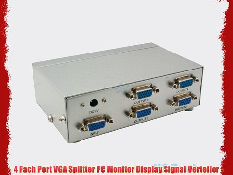 4 Fach Port VGA Splitter PC Monitor Display Signal Verteiler