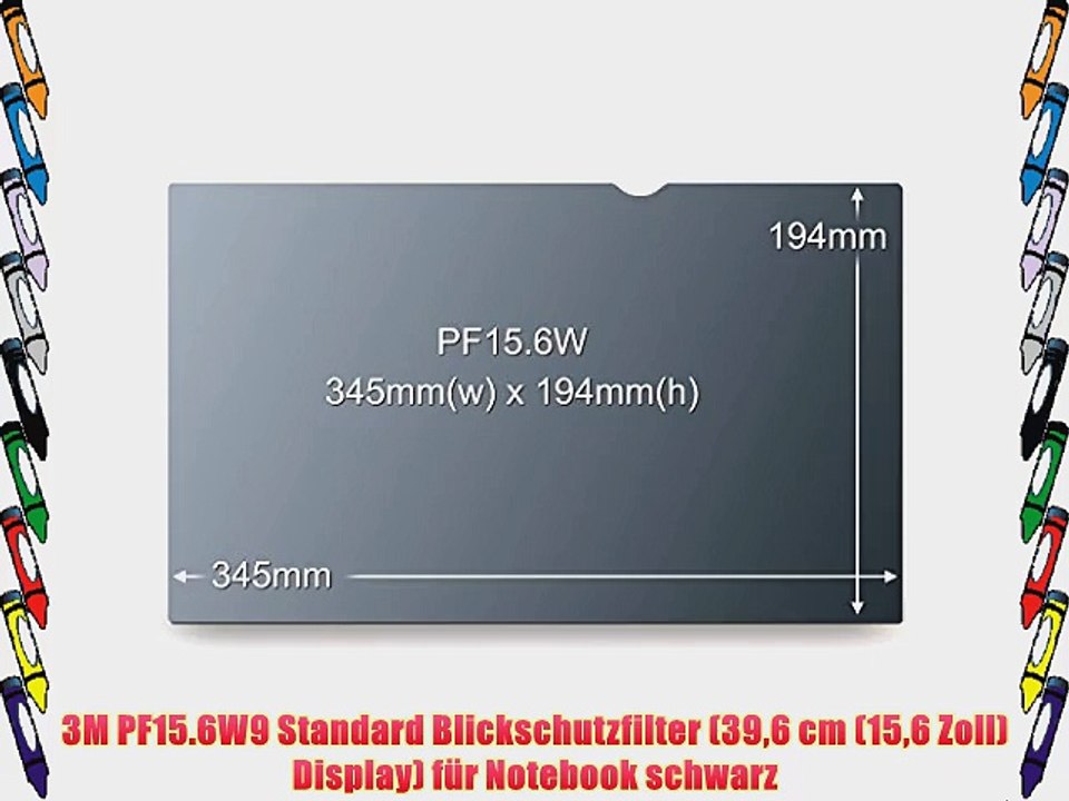 3M PF15.6W9 Standard Blickschutzfilter (396 cm (156 Zoll) Display) f?r Notebook schwarz