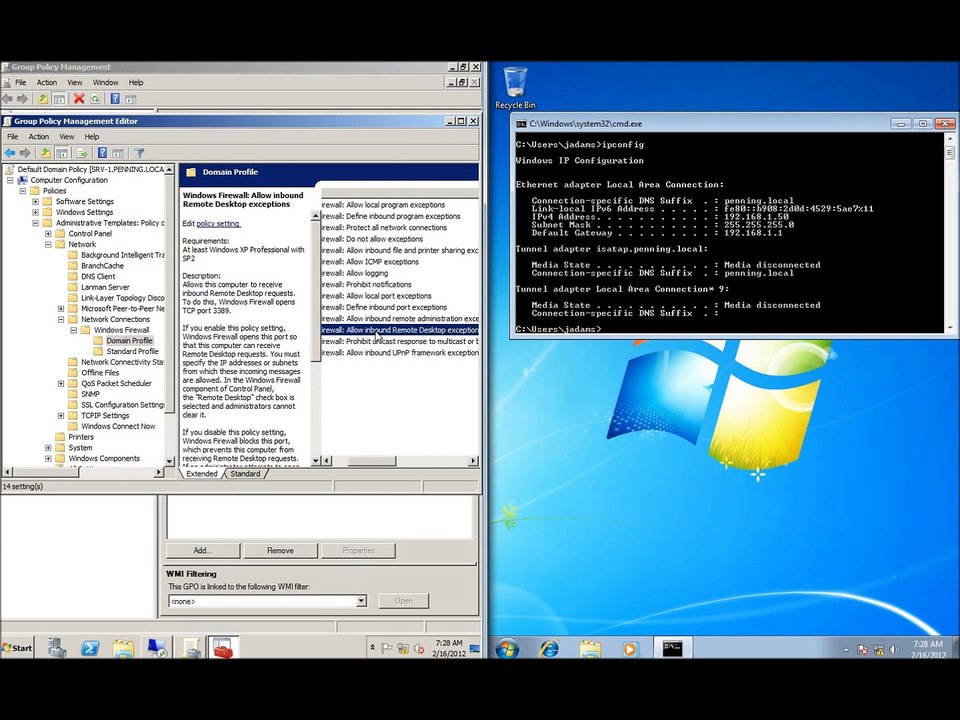 Server 2008 Lesson 19 - Enabling Remote Desktop Using Group Policy