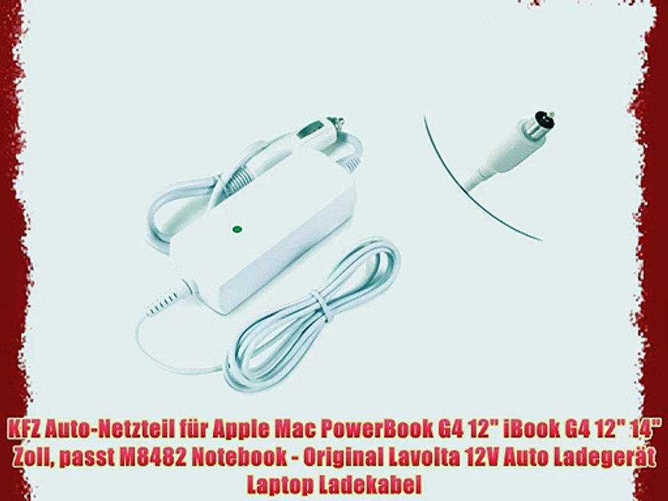 KFZ Auto-Netzteil f?r Apple Mac PowerBook G4 12 iBook G4 12 14 Zoll passt M8482 Notebook -