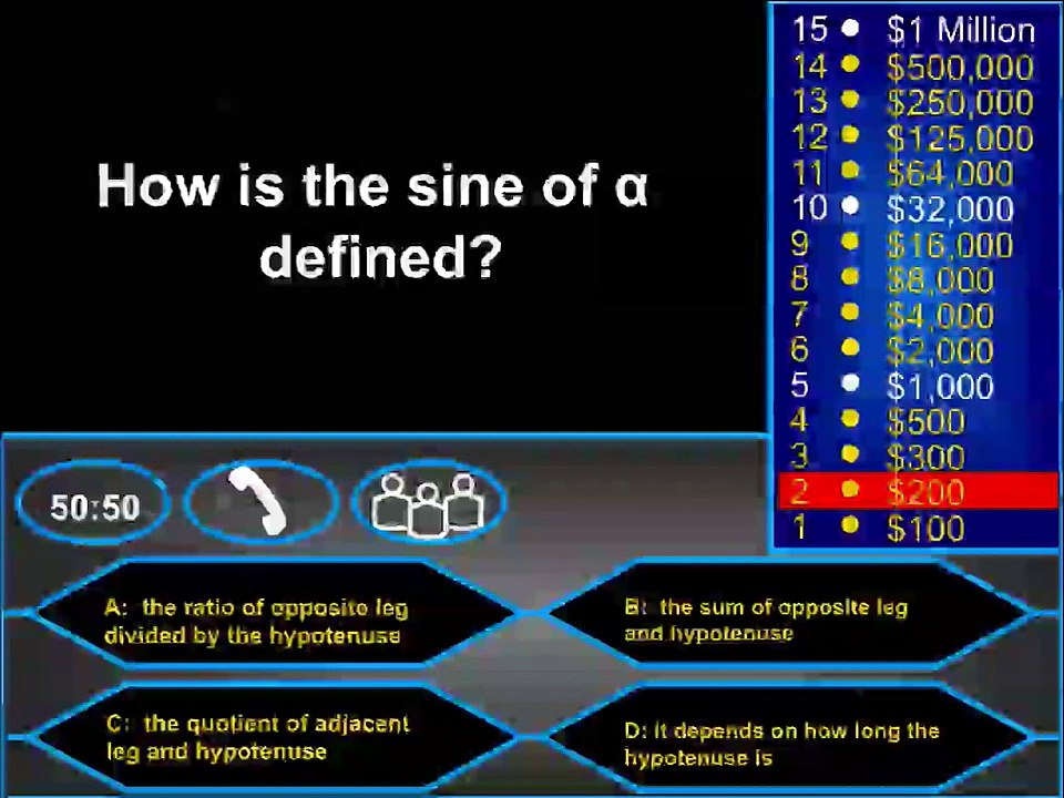 Who wants to be a millionaire - math game