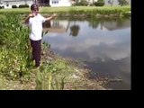 Danny Thomson Bass Catch Fishing with String, Hook, and Worm. Hand Fishing