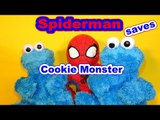 Spiderman Saves Cookie Monster Count n' Crunch from Zip Line Crash with Stunt Double Cookie Monster
