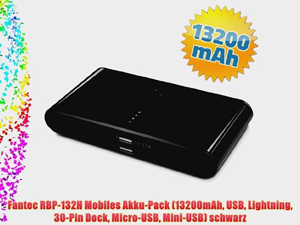 Fantec RBP-132H Mobiles Akku-Pack (13200mAh USB Lightning 30-Pin Dock Micro-USB Mini-USB) schwarz