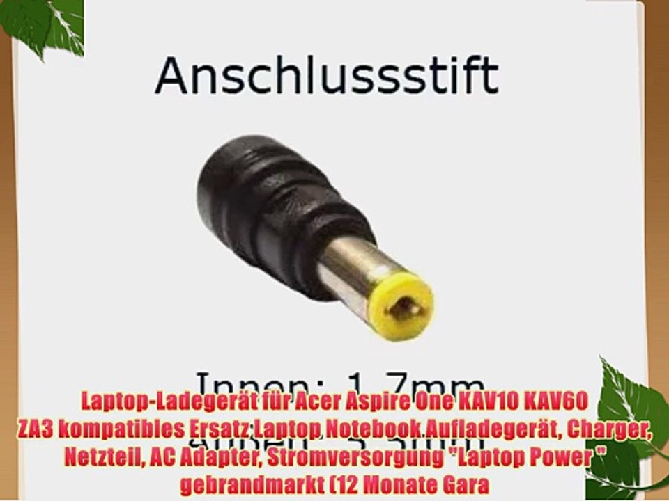 Laptop-Ladeger?t f?r?Acer Aspire One KAV10 KAV60 ZA3?kompatibles Ersatz Laptop Notebook Aufladeger?t