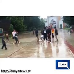 Dale Steyn plays football with kids in Bangladesh