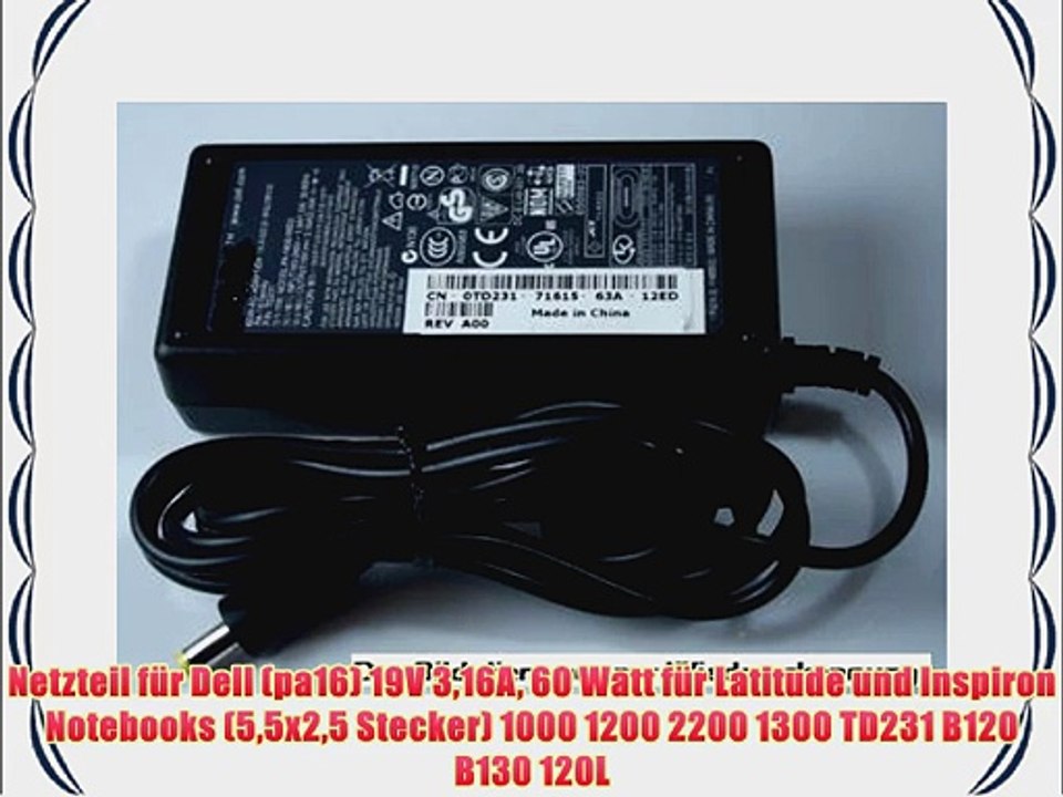 Netzteil f?r Dell (pa16) 19V 316A 60 Watt f?r Latitude und Inspiron Notebooks (55x25 Stecker)