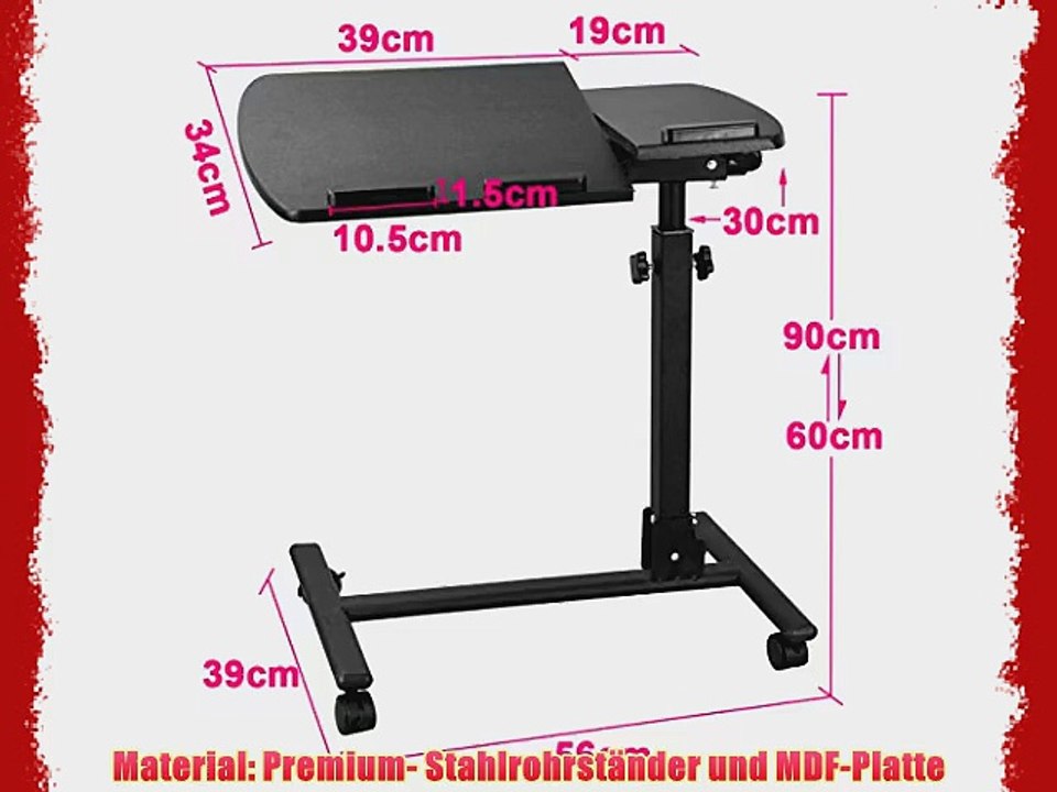 Yahee365 Pflegetisch Laptoptisch Betttisch Beistelltisch auf Rollen verstellbar in H?he   Neigung