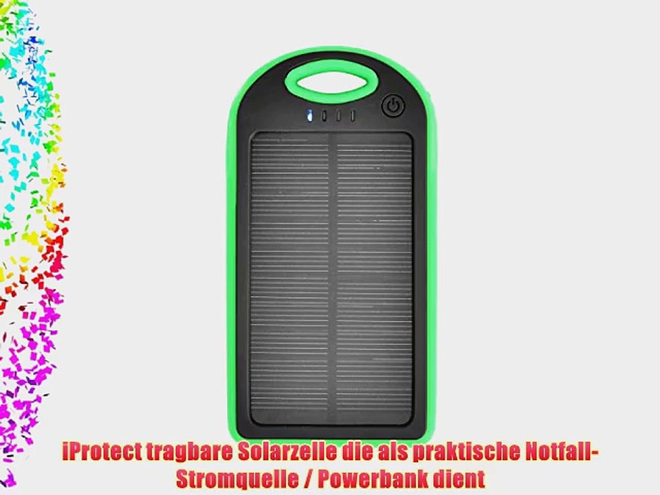 iProtect 5000mAh Solar Charger Power Bank Externer Akku Pack und Ladeger?t in gr?n f?r Smartphones