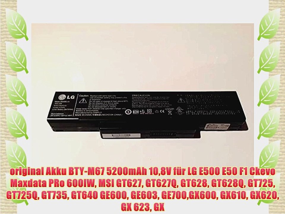 original Akku BTY-M67 5200mAh 108V f?r LG E500 E50 F1 Ckevo Maxdata PRo 600IW MSI GT627 GT627Q