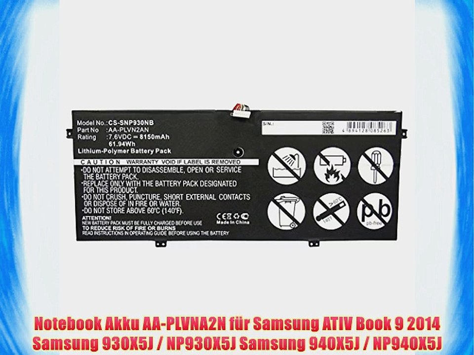 Akku f?r Samsung ATIV Book 9 2014 930X5J / NP930X5J / 940X5J / NP940X5J (8150mAh) AA-PLVNA2N