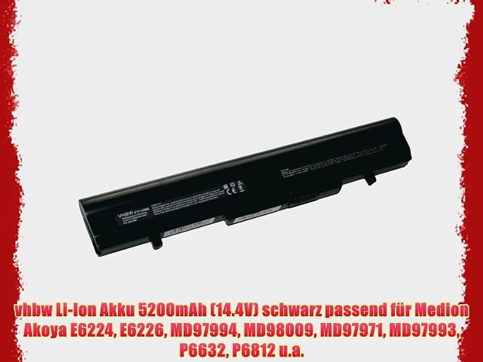 vhbw Li-Ion Akku 5200mAh (14.4V) schwarz passend f?r Medion Akoya E6224 E6226 MD97994 MD98009