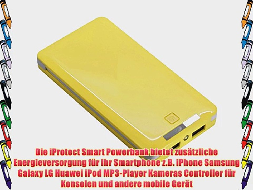 iProtect 12000mAh Smart Power Bank Externer Akku Pack und Ladeger?t in gelb f?r Smartphones