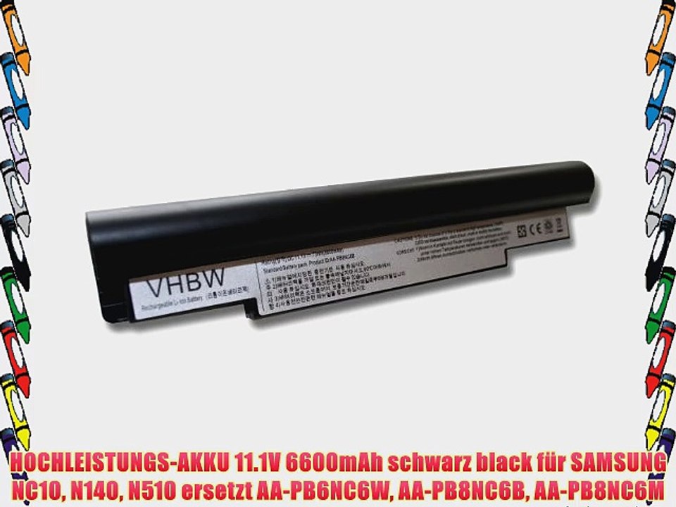 HOCHLEISTUNGS-AKKU 11.1V 6600mAh schwarz black f?r SAMSUNG NC10 N140 N510 ersetzt AA-PB6NC6W